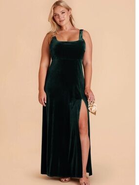 Birdy Grey Deep Emerald Velvet Maxi Dress with Side Slit